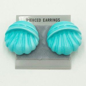SEA SHELL Aqua Blue Stud Earring Vintage Jewelry
